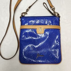 Rich Blue Faux Patent Leather Guess Crossbody Bag / Purse